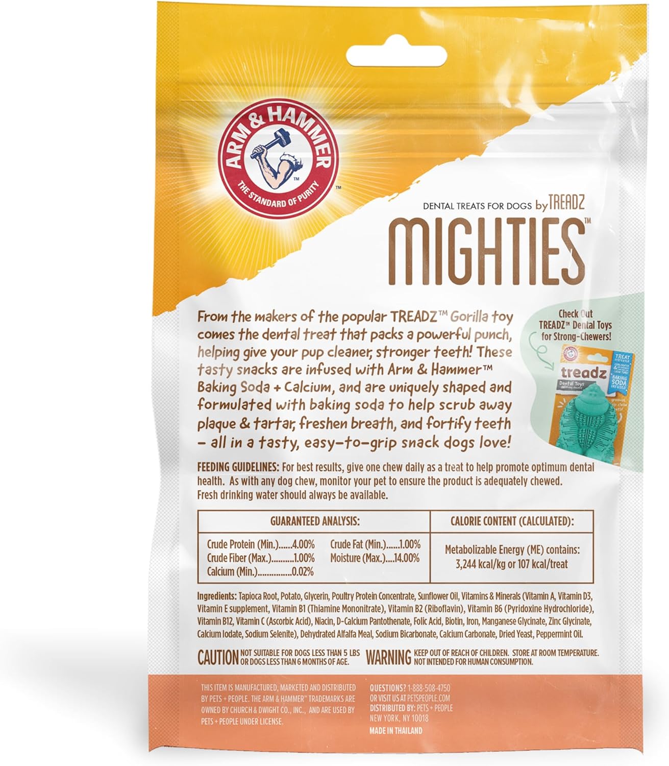 Arm & Hammer for Pets Mighties by TREADZ Dental Treats for Dogs with Baking Soda and Calcium, Help Fight Bad Breath, Plaque & Tartar without Brushing, Mint, Gorilla Shaped, 6 Pcs (Packaging may vary)
