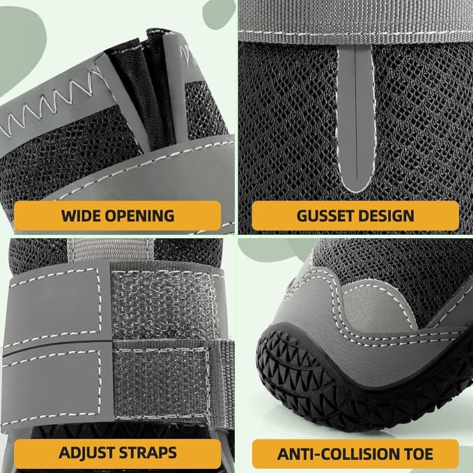 Dog Shoes for Large Dogs, Medium Dog Boots & Paw Protectors for Hardwood Floors, Outdoor Dog Booties for Hot Pavement Winter Snow Hiking, Breathable Dog Shoes with Reflective Strips Size 3