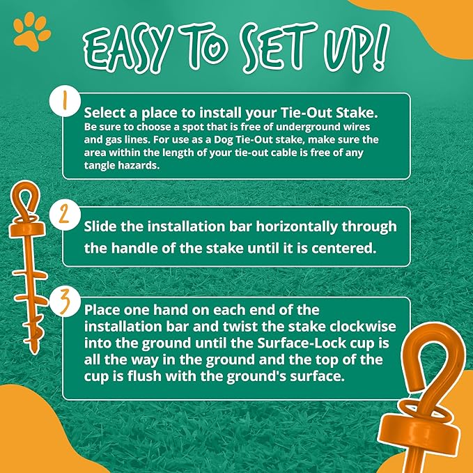 Heavy Duty Tie-Out Stake: Surface-Lock Technology for Pulling and Bending Prevention, 360-Degree Swivel Ring, Weather-Resistant Coating for Maximum Durability and Tangle-Free Design