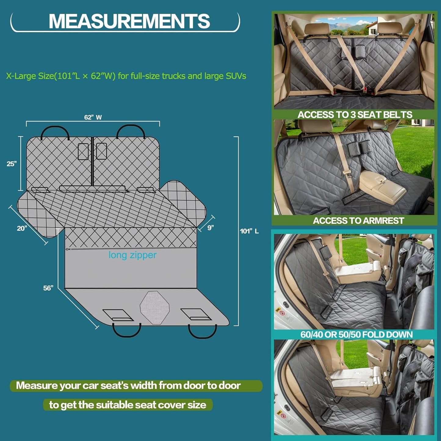 Car Seat Cover for Dogs with Mesh Window, Bench and Hammock Combination - Detachable, Suitable for Most Vehicles (Grey, X-Large)