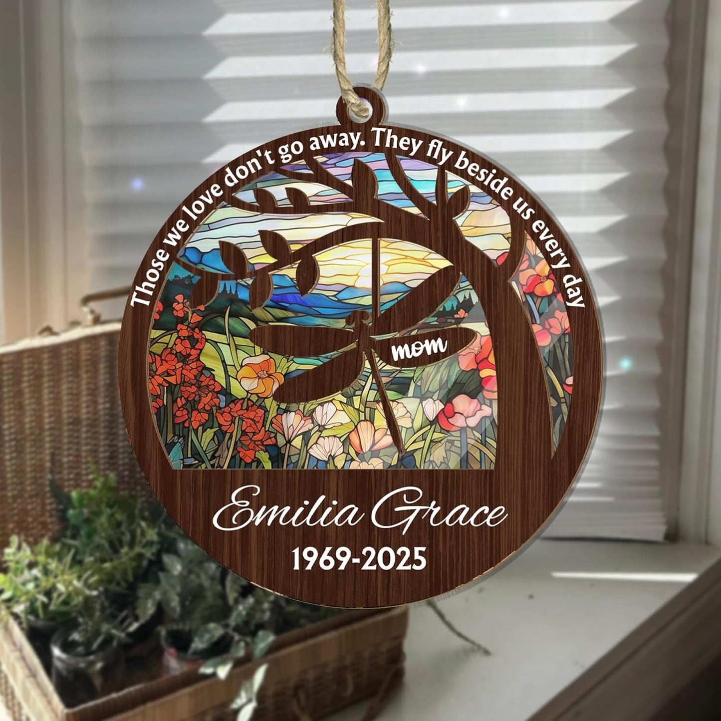 Personalized Dad Mom Dragonfly Suncatcher Ornament - Loving Memory, Remembrance Hanging Decor, Bereavement Condolence Gifts, Loss of Family Member Loved One, Those We Love Don't Go Away Ornaments