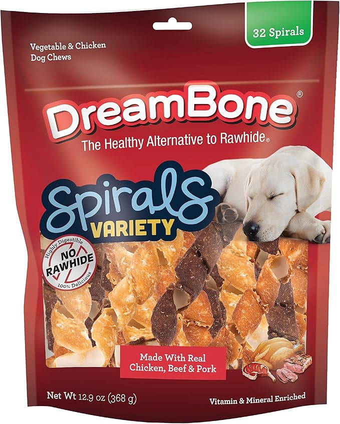 DreamBone Spirals Variety Pack, Treat Your Dog to a Chew Made with Real Meat and Vegetables