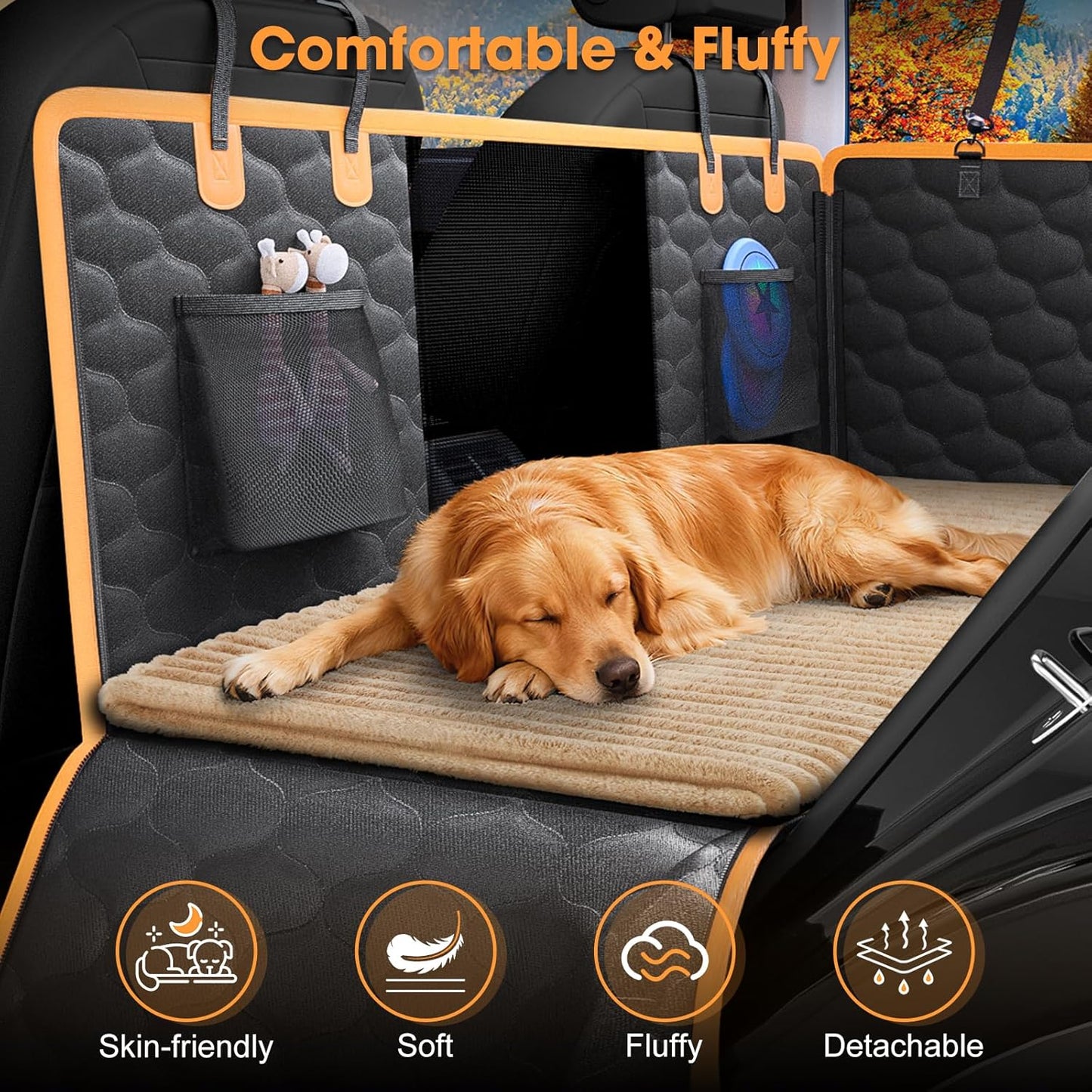 FURTIME Backseat Pet Bed Mat, Non-Slip Dog Bed for Car Back Seat, Washable Travel Pet Mat with Removable Cover, Dog Seat Covers Protector Fit for Backseat Extenders and Trucks SUVs, 54"x 24.8", Brown