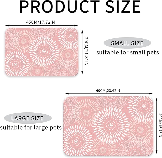 Quick-Dry Absorbent Dog Food Mat 12x18 Inch Retro Modern Geometric Aesthetic Non-Slip Pet Cat Feeding Mat with Waterproof Backing Training Mat for Pets（Pink）