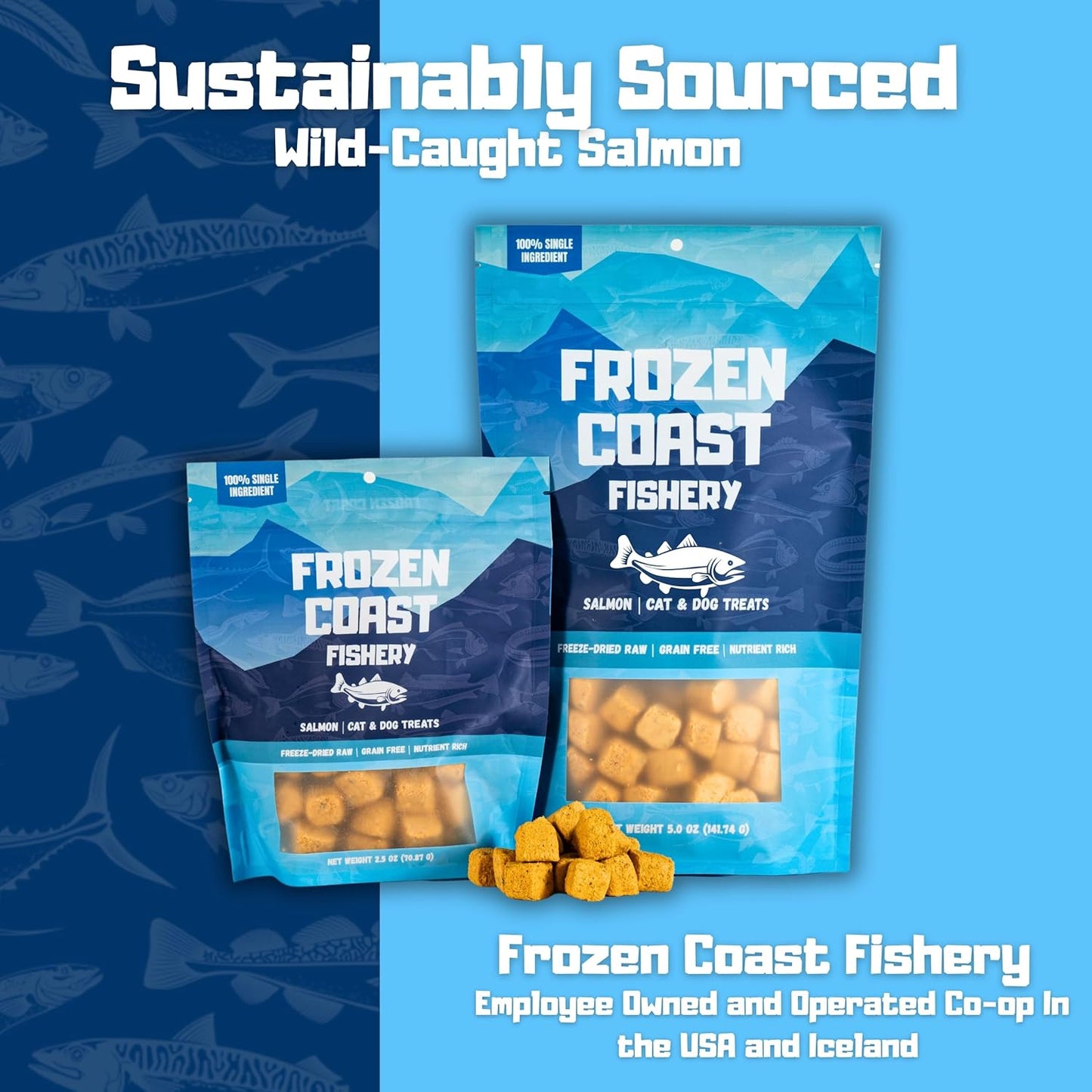 Frozen Coast Freeze-Dried Wild-Caught Salmon Cat & Dog Treats-High-Protein, Omega-3, Grain-Free (5 oz Bag)