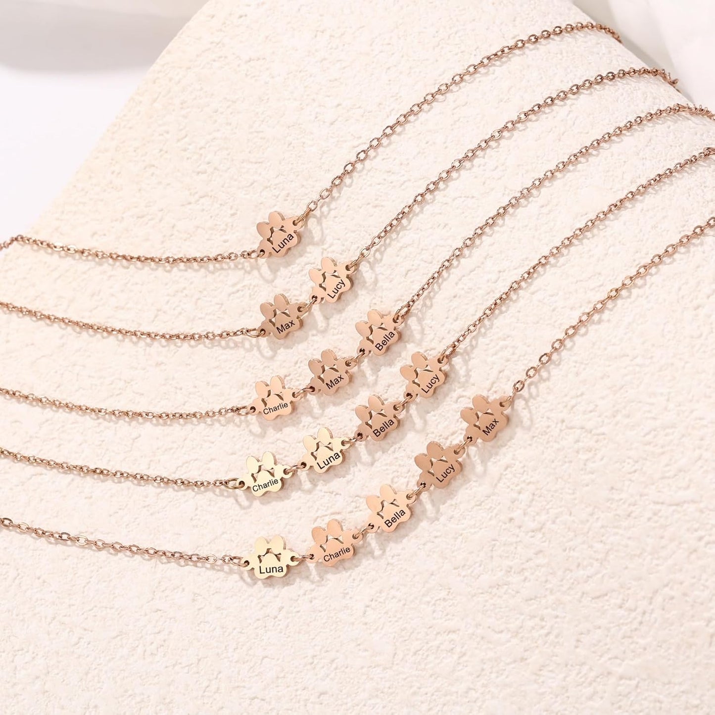 MeMeDIY Personalized Paw Print Bracelet for Women Engraved 1-5 Names Dog Cat Pet Paw Bracelet Adjustable Chain Dog Jewelry Memorial Gifts for Pet Lovers