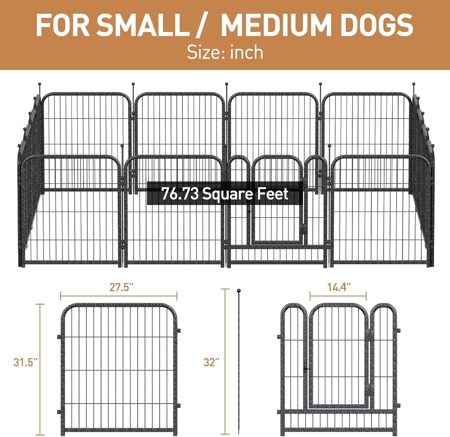 Metal Dog Playpen, 32" Inch Height 24 Panels, Ideal Dog Fence for Large/Medium/Small Dogs Indoor & Outdoor Bliss, Perfect Dog Pen for Camping, Yard and RV | Black-Silver