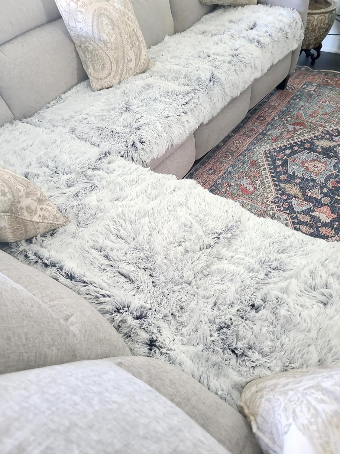 Dogs/Cats Bed Mats, Dog Pad Washable Removable Couch Cover with Anti-Slip Back, Plush Long Fur Mat, Perfect for Small, Medium and Large Dogs.(Magic Gray, 30"x70")