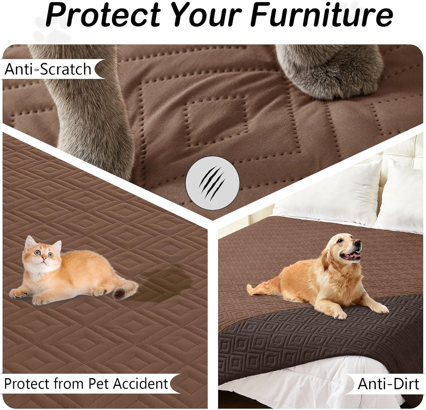 hyha Waterproof Dog Blanket, Soft Pet Bed Blankets, Waterproof Sofa Couch Cover for Dogs Washable, Reversible Pet Couch Covers for Sofa Furniture (82x82 Inch, Brown/Chocolate)