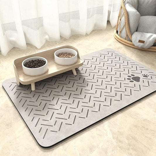 MontVoo-Absorbent Pet Feeding Mat-No Stains Quick Dry Dog Mat for Food and Water Bowl-Rubber Backing Dispenser Mat Accessories Supplies-Dog Bowl Messy Drinkers,Light Grey