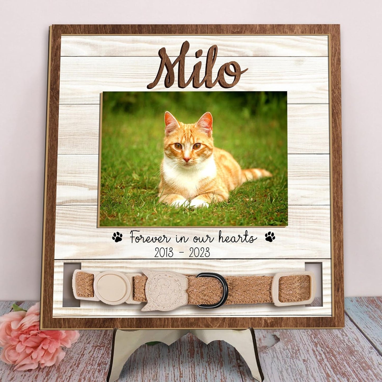 Personalized Pet Memorial Frame with Collar Holder – Cat or Dog Loss Gift, Custom Pet Photo Remembrance, Sympathy Gift for Pet Lovers