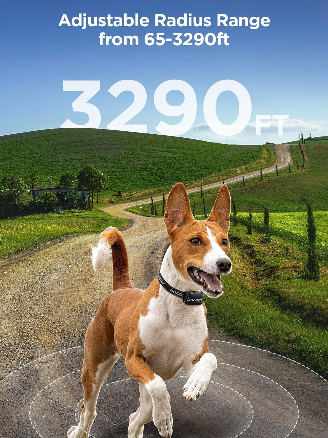 GPS Wireless Dog Fence System, Electric Fence Collar with 3 Warning Modes,Dog Fence for Outdoor Use,Range 65-3290 FT, Waterproof& Rechargeable Pet Containment System for Most Dogs