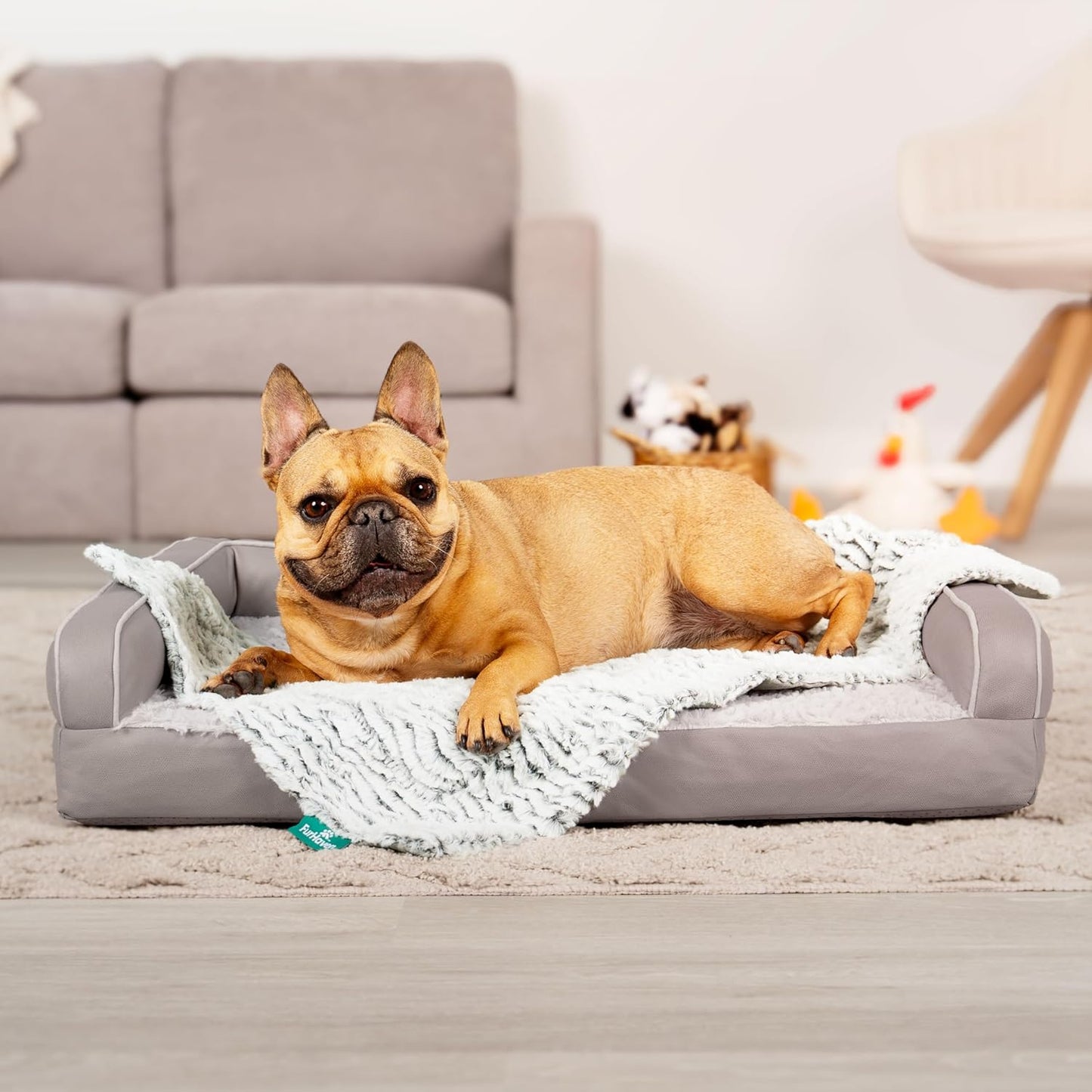 Furhaven Waterproof Dog Blanket – Birch Faux Fur & Suede Calming Throw for Pets, Washable – Gray, XL