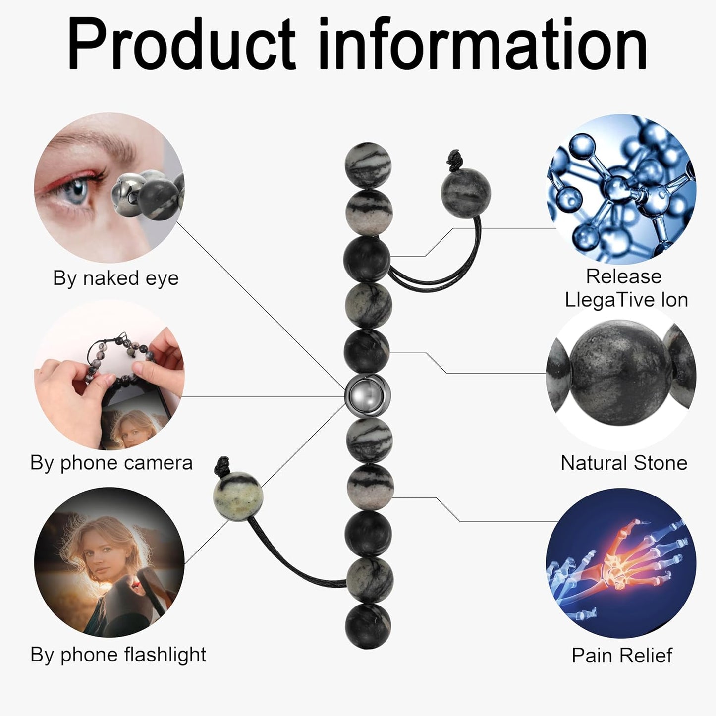 EMIRISTIC Custom Photo Bracelet - Personalized Picture Natural Stone Cuban Chain Bracelet - Any Special Day Gifts