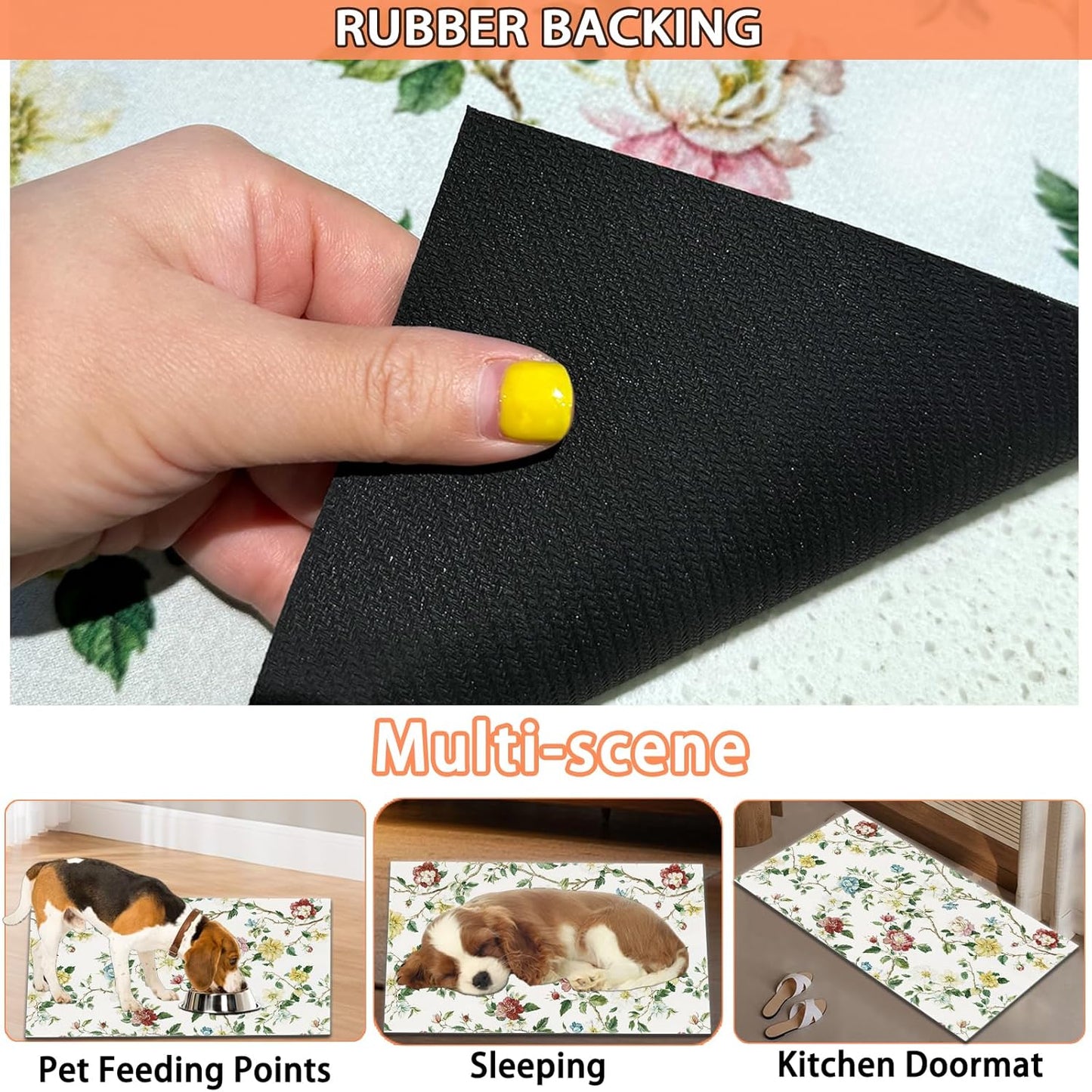 Pet Feeding Mat for Dogs and Cats - Super Absorbent Anti-Slip Bowl Pad, Eco-Friendly Washable Mat to Prevent Spills and Mess Floral Mat 16"x24"