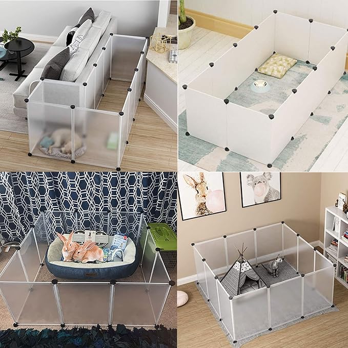 kathson Plastic Pet Playpen,Portable Bunny Fence,Small Animals DIY Metal Enclosure Pen Cage Yard Outdoor & Indoor for Small Rabbit Cat Guinea Pig Hedgehogs Rat(12 Panels/13.8 X 17.7 inches)
