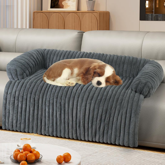 Luxurious Dog Couch Bed, Washable Calming Dog Couch Cover, Removable Couch Protector for Dogs, Waterproof Sofa Bed, Pet Bed Mats for Couch, Pet Couch Covers for Sofa(Grey, L)