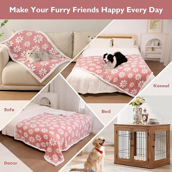 Waterproof Blanket for Dog Puppy Cat, Cute 3D Textured Flower Dog Blanket for Bed Couch Sofa, Soft Liquid Pee Proof Furniture Protector, 30"x40", Pink
