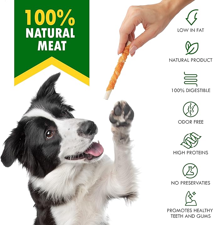 Dog Treats Rawhide Sticks 11 oz Wrapped with Chicken Pet Natural Chew Treats - Grain Free Meat & Human Grade Dried Snacks - Best for Small & Large Dogs (10.6 Ounce (Pack of 1), Rawhide Sticks)