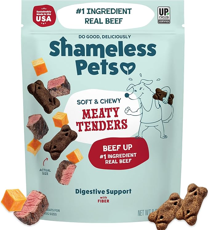 Shameless Pets Soft & Chewy Dog Treats, Beef Up Meaty Tenders, 8oz – Real Beef is 1st Ingredient – Grain Free, No Corn or Soy – Digestive Support – for Small, Medium & Large Dogs