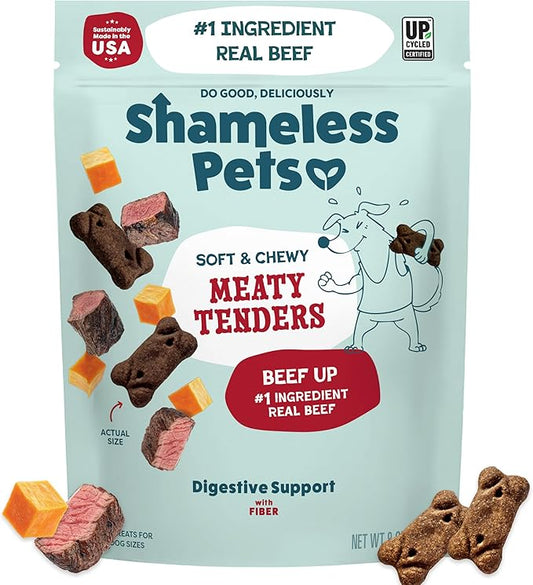 Shameless Pets Soft & Chewy Dog Treats, Beef Up Meaty Tenders, 8oz – Real Beef is 1st Ingredient – Grain Free, No Corn or Soy – Digestive Support – for Small, Medium & Large Dogs