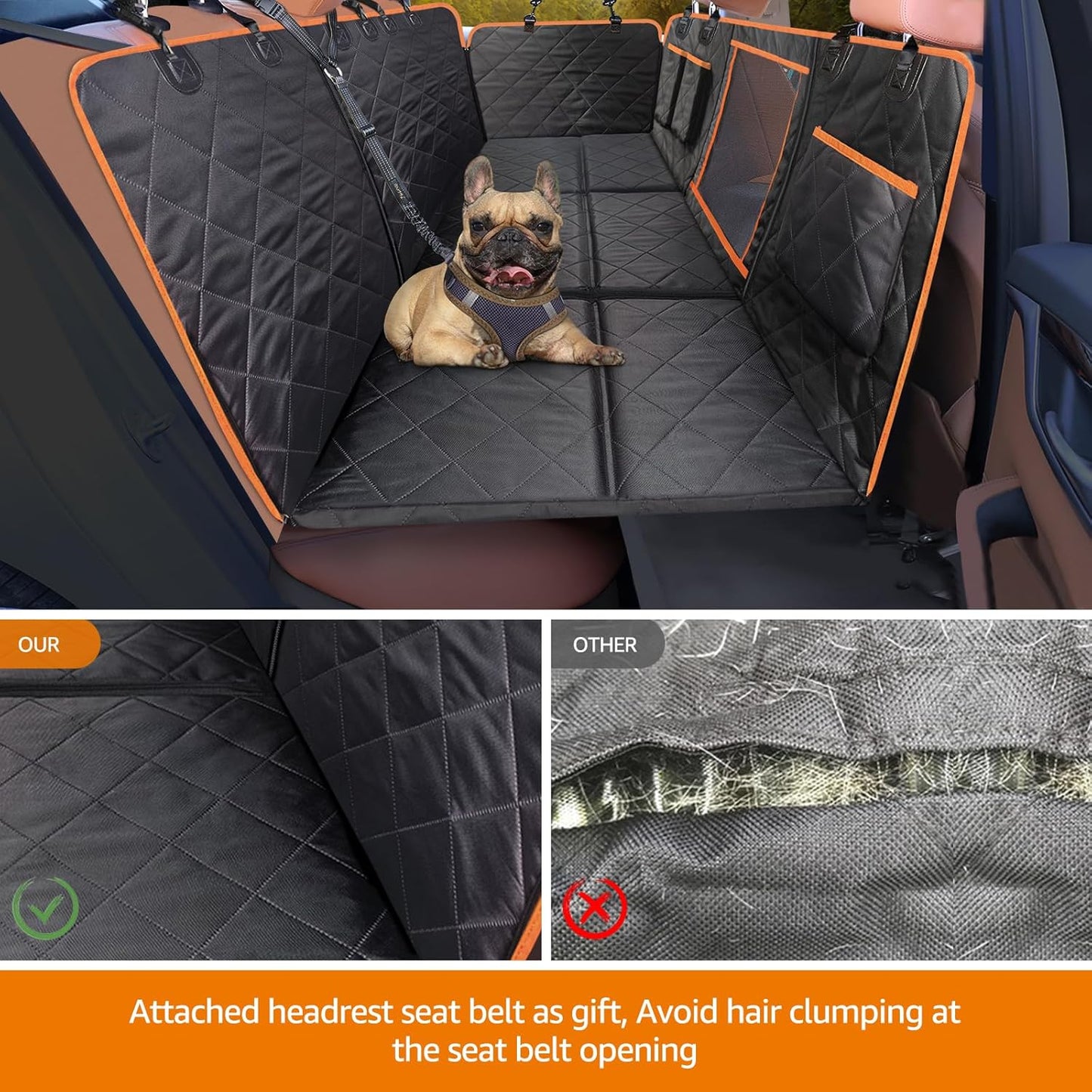 iBuddy Car Seat Cover for Dogs Offer Large Space Hard Bottom Back Seat Extender Support 420LB, Waterproof Dog Hammock Protects Rear Seat from Fur, Scratches and Dirt for Car/SUVs Easy to Clean
