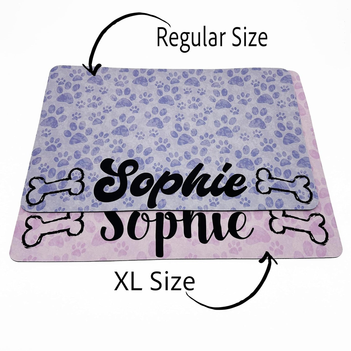 Personalized Dog Bowl Mats for floors - Custom Pet Placemat for your pet food bowl and water dish, small pet food mat or large food mat for big dogs, Washable - Made in the USA
