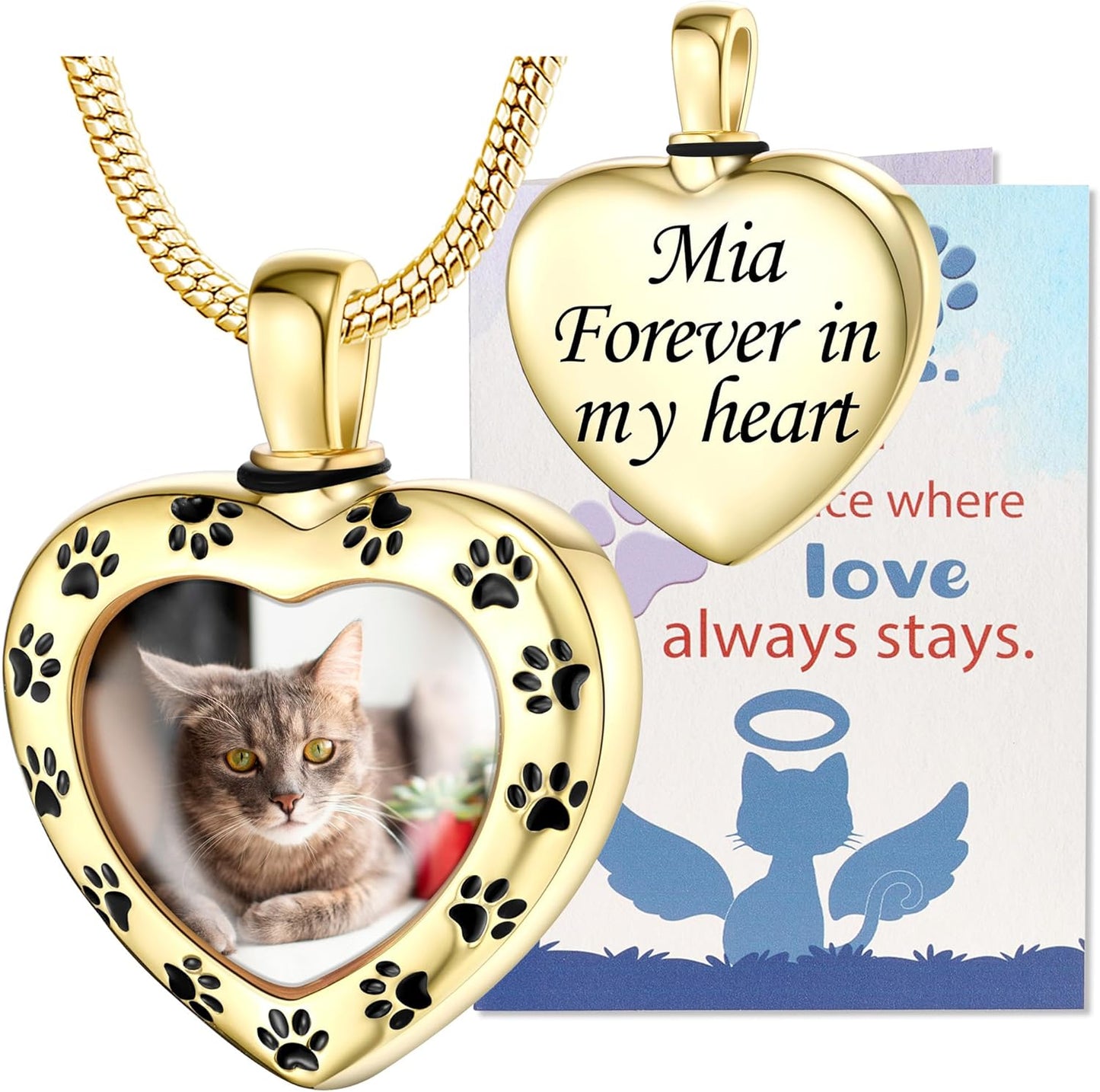 Fanery Sue Personalized Pet Ashes Necklace for Dog Cat Custom Photo&Text Pet Loss Sympathy Gift Cremation Jewelry