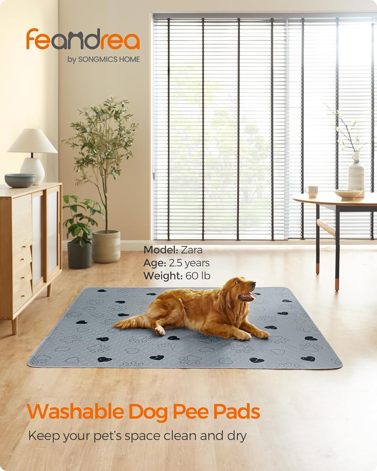 Feandrea Washable Dog Pee Pads, 2 Pack, Reusable, 72 x 72 Inches, XXXL, Waterproof Pet Training, Leakproof, Non-Slip, Super Absorbent, Gray UPTD072G01