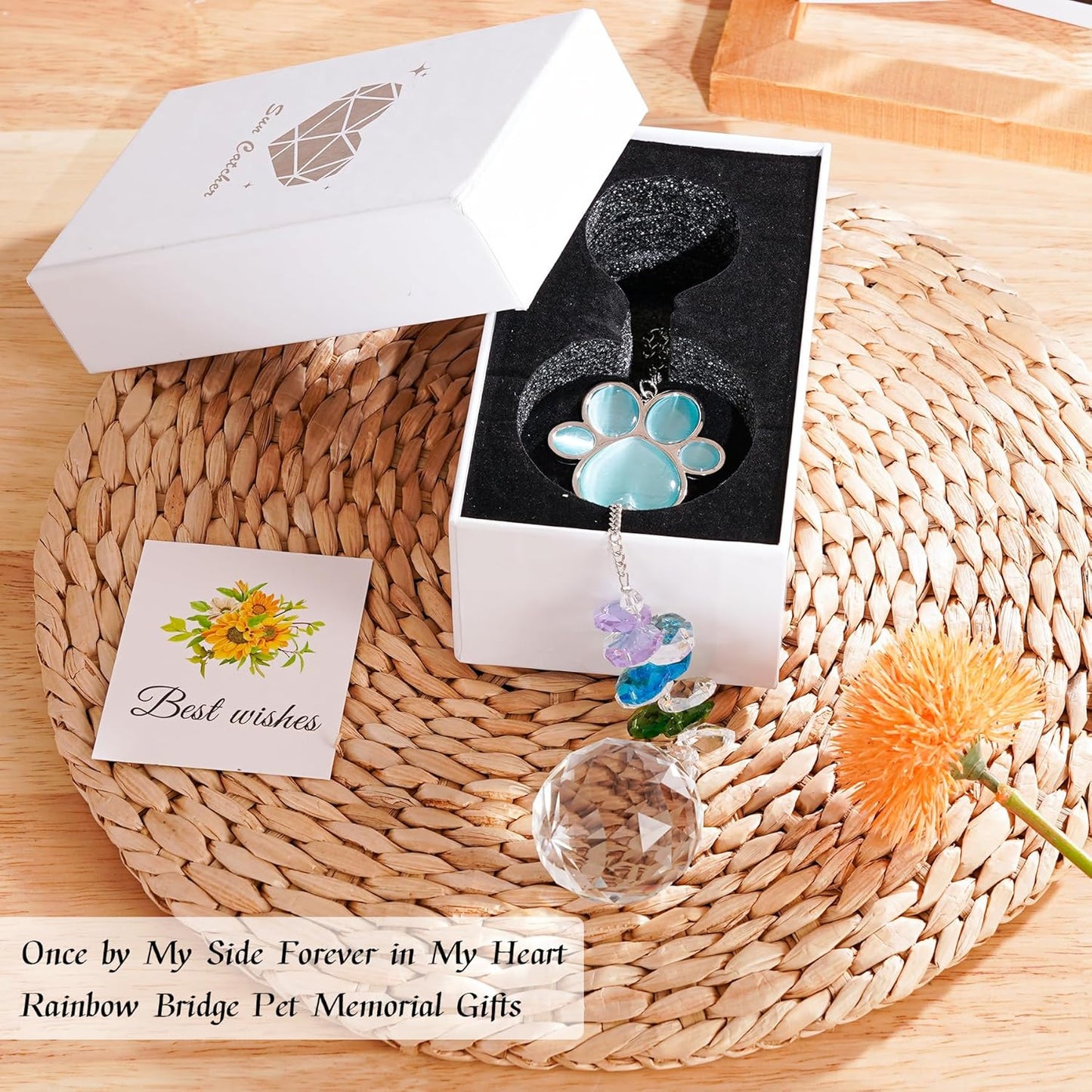 Dog Memorial Gifts for Loss of Dog, Pet Memorial Suncatcher, Pet Sympathy Gifts, Paw Print Suncatcher with Card & Gift Box, Remembrance Bereavement Gift for Loss of Dogs Cats