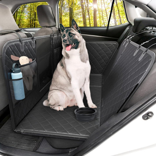 Dog Car Seat Cover for Back Seat Half or Full - 3-Way Backseat Dog Hammock for Car Hard Bottom & Anti-Slip with Safety Seatbelts, Bowl - 63.8x52.7 Pet Backseat Cover for SUV, Sedans, Trucks