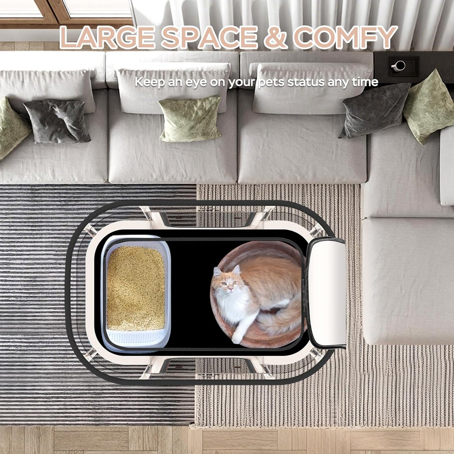 Dog Playpen with Waterproof pad,Portable Pet Crate Kennel Tent,Cat Cages Indoor Breathable Mesh Collapsible Dog Crates Playpen for Dogs Cat and Rabbit Travel Indoor & Outdoor(Large, Beige)