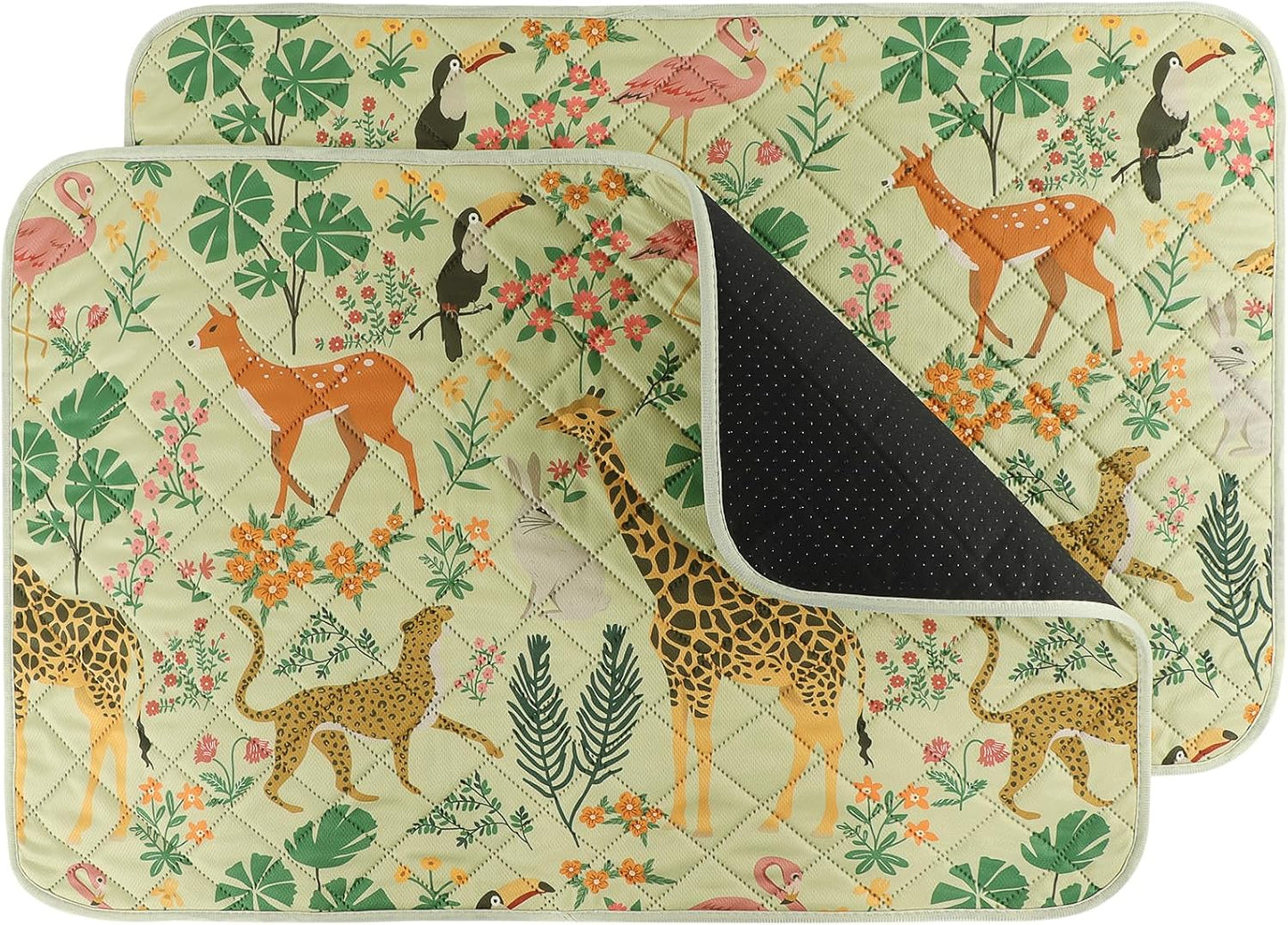 IEUUMLER Washable Pee Pads for Dogs, 2 Pack Forest Pattern Reusable Waterproof Puppy Pads, Non-Slip Super Absorbent Dog Training Pad for Playpen Crate Bed EU013 Green Jungle, 36x24