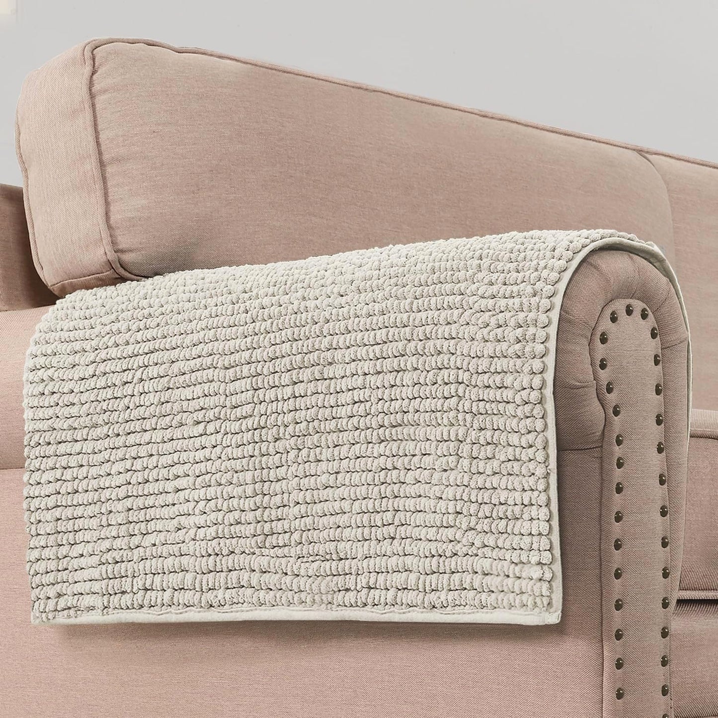 H.VERSAILTEX Plush Chenille Couch Armrest Cover 2 Packs Thick and Soft Sofa Covers Furniture Protector Cover for Pets (27.5" x 27.5", Oatmeal)