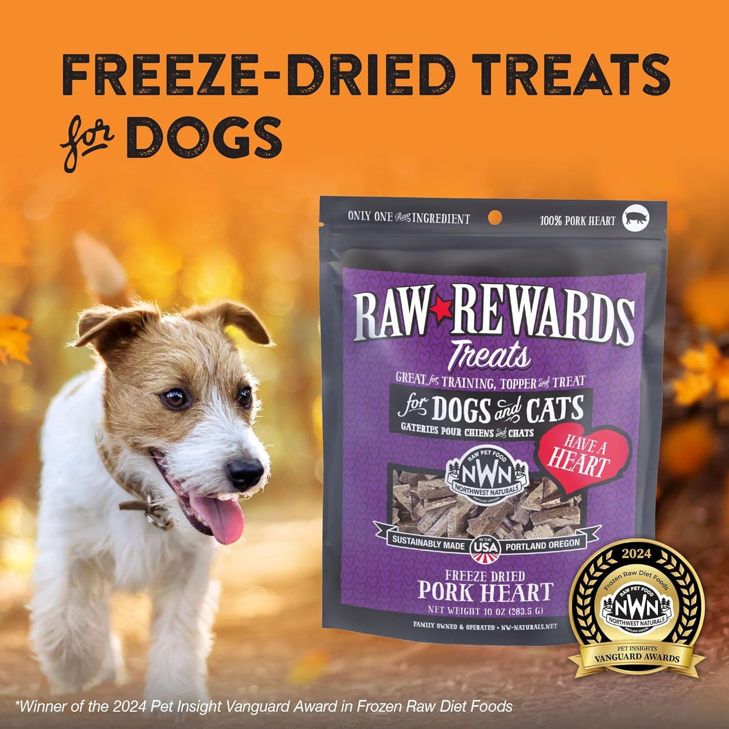 Northwest Naturals Raw Rewards Freeze-Dried Pork Heart Treats for Dogs and Cats - Bite-Sized Pieces - Healthy, 1 Ingredient, Human Grade Ingredients, All Natural, Made in USA, 10 Oz (Pack of 3)