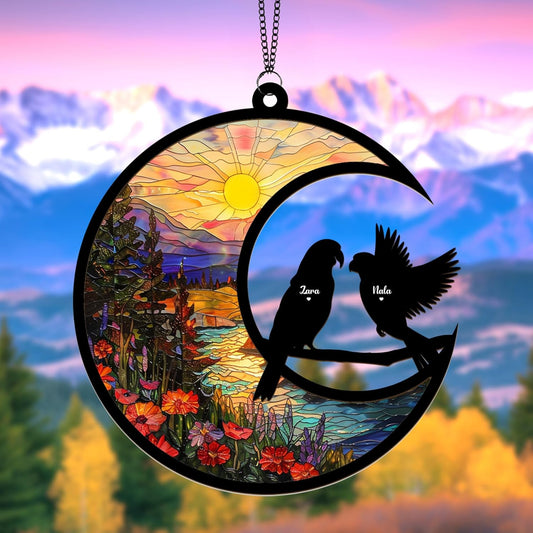 Personalized Parrot Memorial Suncatcher – Custom Bird Suncatcher with Name for Up to Two Birds, Sympathy Gift for Parrot Loss, Memorial Gift for Bird Lovers