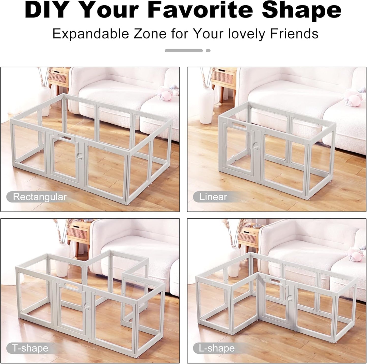 Clear Acrylic Plastic Dog Playpen Indoor - Easy Assemble Small Pet Play Pen for Puppy Cat Rabbit Pig Transparent Fence Enclosure Crate Kennel Whelping Cage (Grey, 12 Panel)