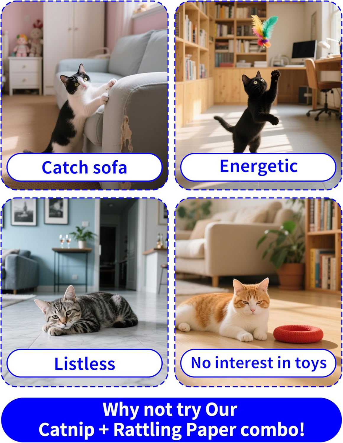 PET SHOW 8 Pack 4th of July Cat Kicker Toys with Catnip Patriotic Crinkle Sound Toys for Indoor Cats Star Stripe American Flag Patterns Plush Kittens Shape Natural Interactive Toys Pet Kitty