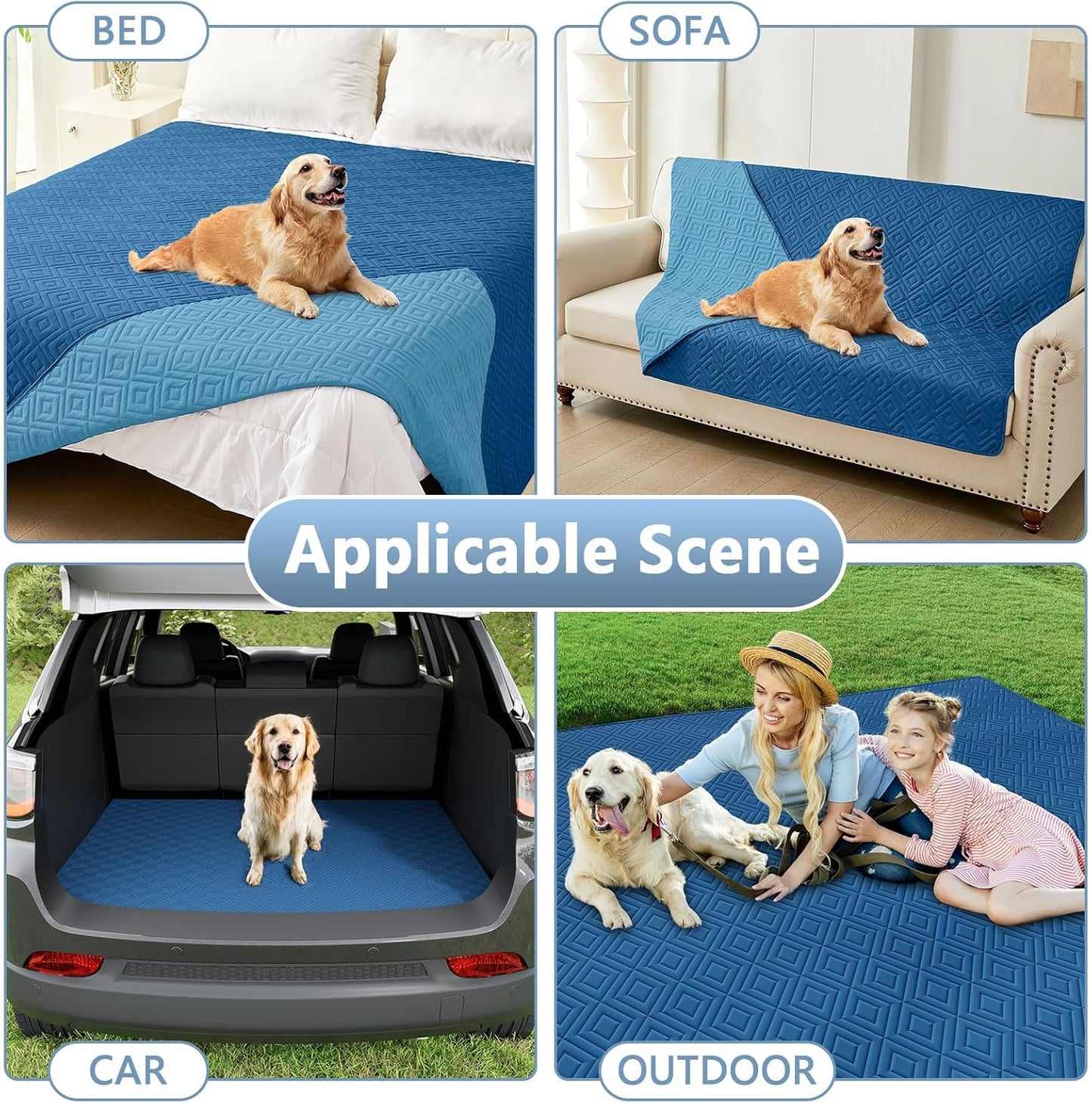 hyha Waterproof Dog Blanket, Soft Pet Bed Blankets, Waterproof Sofa Couch Cover for Dogs Washable, Reversible Pet Couch Covers for Sofa Furniture (30x90 Inch, Navy Blue/Blue)