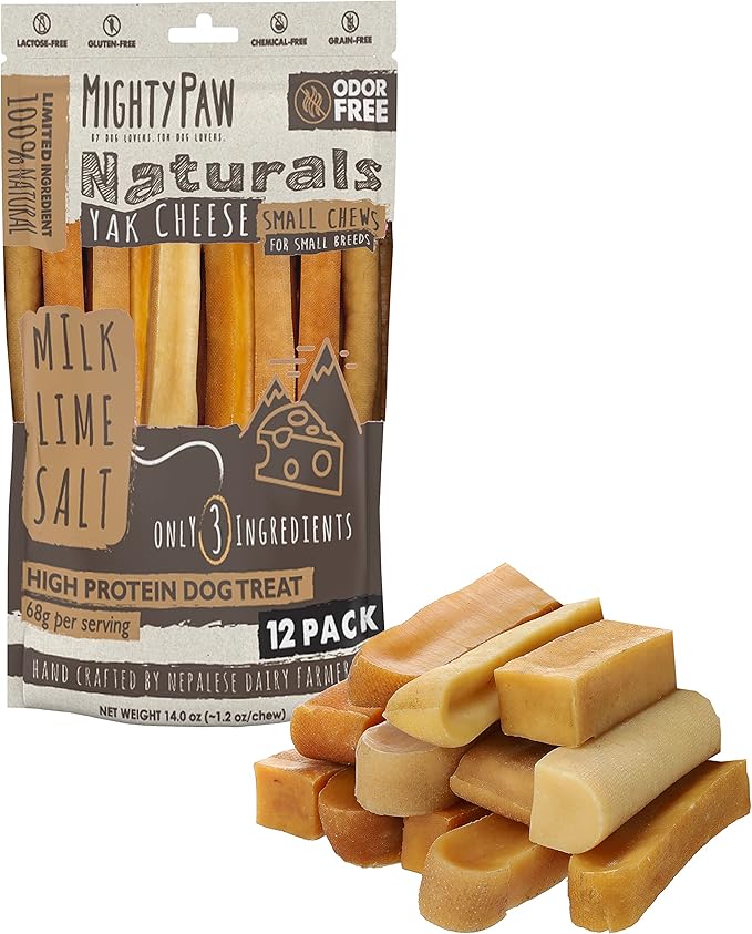 Mighty Paw Yak Cheese Chews for Dogs | All-Natural Long Lasting Pet Treats. Odorless and Great for Oral Health. Limited-Ingredient Chews for Puppies & Power-Chewers (Small, 12 Pack)