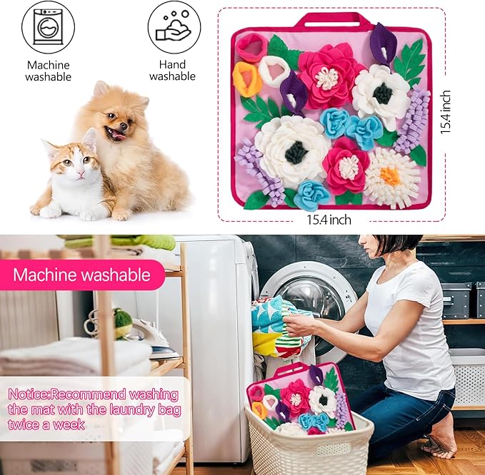 Snuffle Mat for Dogs Pet Treats Feeding Mat for Small/Medium Breed Dogs Non-Slip/Portable/Durable Interactive Dog Puzzle Toys Encourages Natural Foraging Skills (Rose Pink)