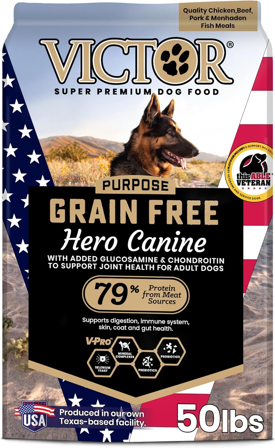 VICTOR Super Premium Dog Food – Purpose Hero Canine Kibble – Premium Gluten Free Dog Food for Active Adult Dogs – High Protein with Glucosamine and Chondroitin for Hip and Joint Health, 50lbs