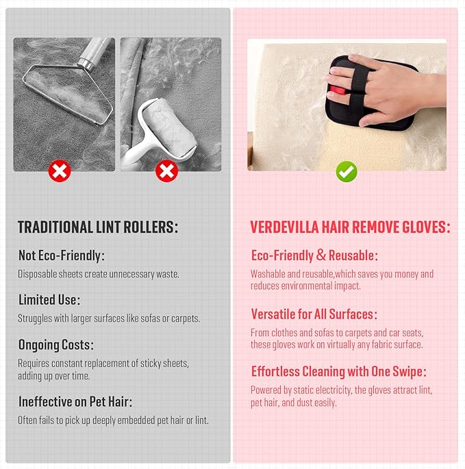 Pet Hair Remover, Electrostatic Pet Hair Removal Gloves, Reusable Cat & Dog Hair Remover for Couch, Furniture, Carpet, Curtain, Upgraded Animal Fur Removal Tool, Cat Grooming Gloves-1 PCS