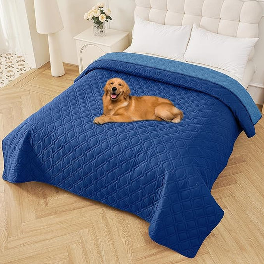 Smiry Waterproof Dog Blanket, 82x82 Inch Soft Pet Bed Cover Reversible, Washable Sofa Couch Furniture Protector for Small Medium Large Dog Puppy Cat, Navy/Blue