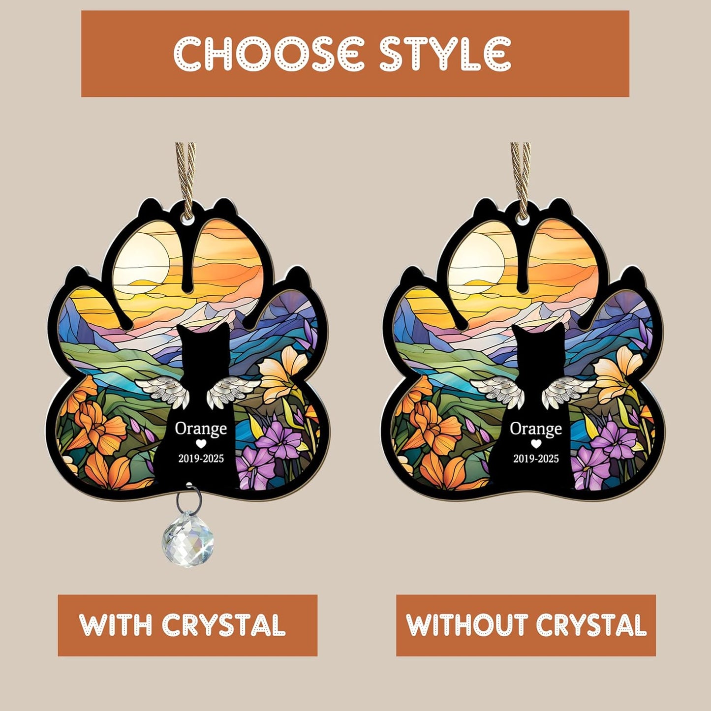 Personalized Pet Memorial Suncatcher with Dog Paw Shape, Custom Name & Years, Loss of Dog Gift, Pet Remembrance Ornament