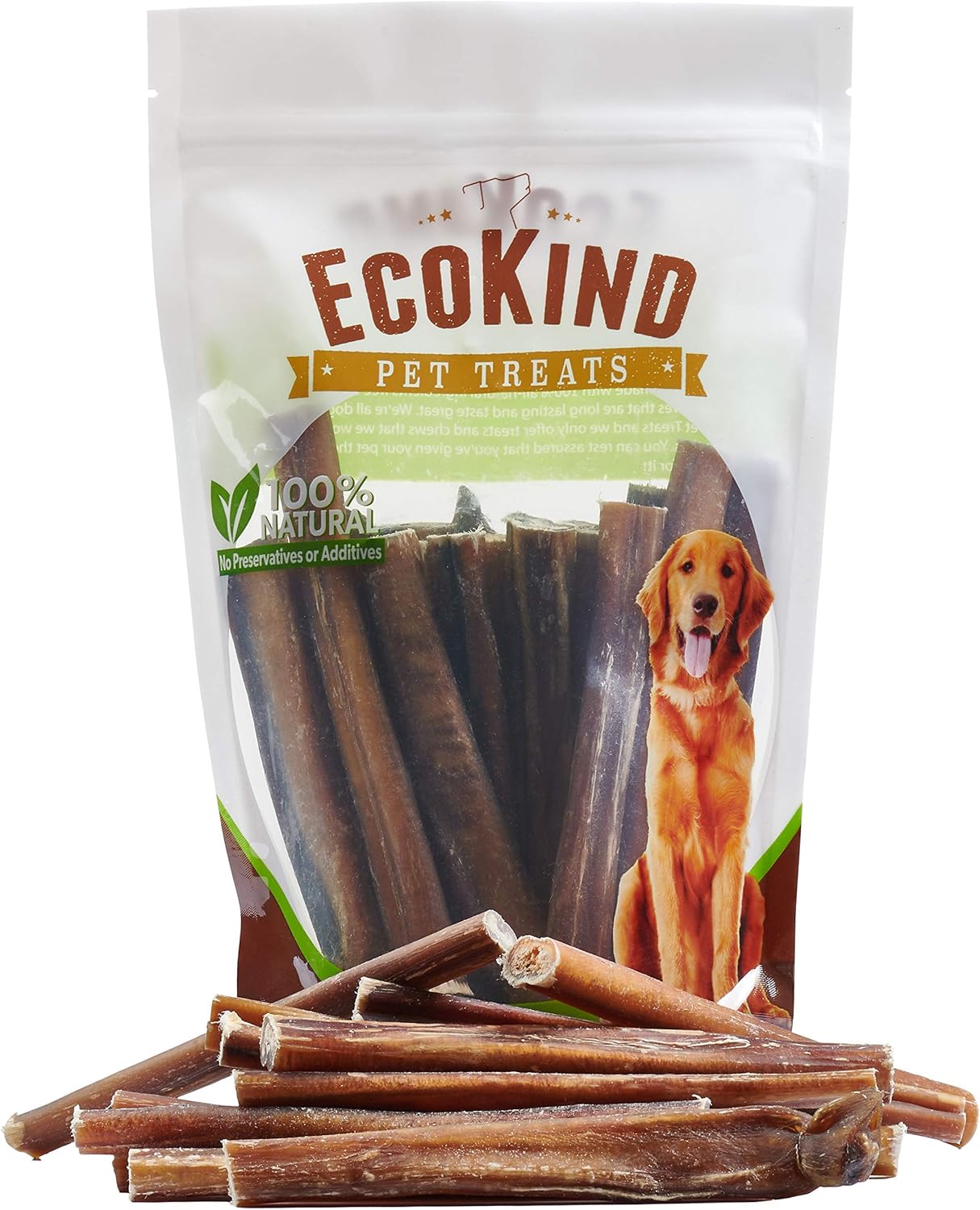 EcoKind Pet Treats All-Natural Premium Bully Sticks for Dogs | 16 Oz. Bag | Delicious Protein Rich Dog Chews (Six Inch Sticks, 1 Lb Bag)
