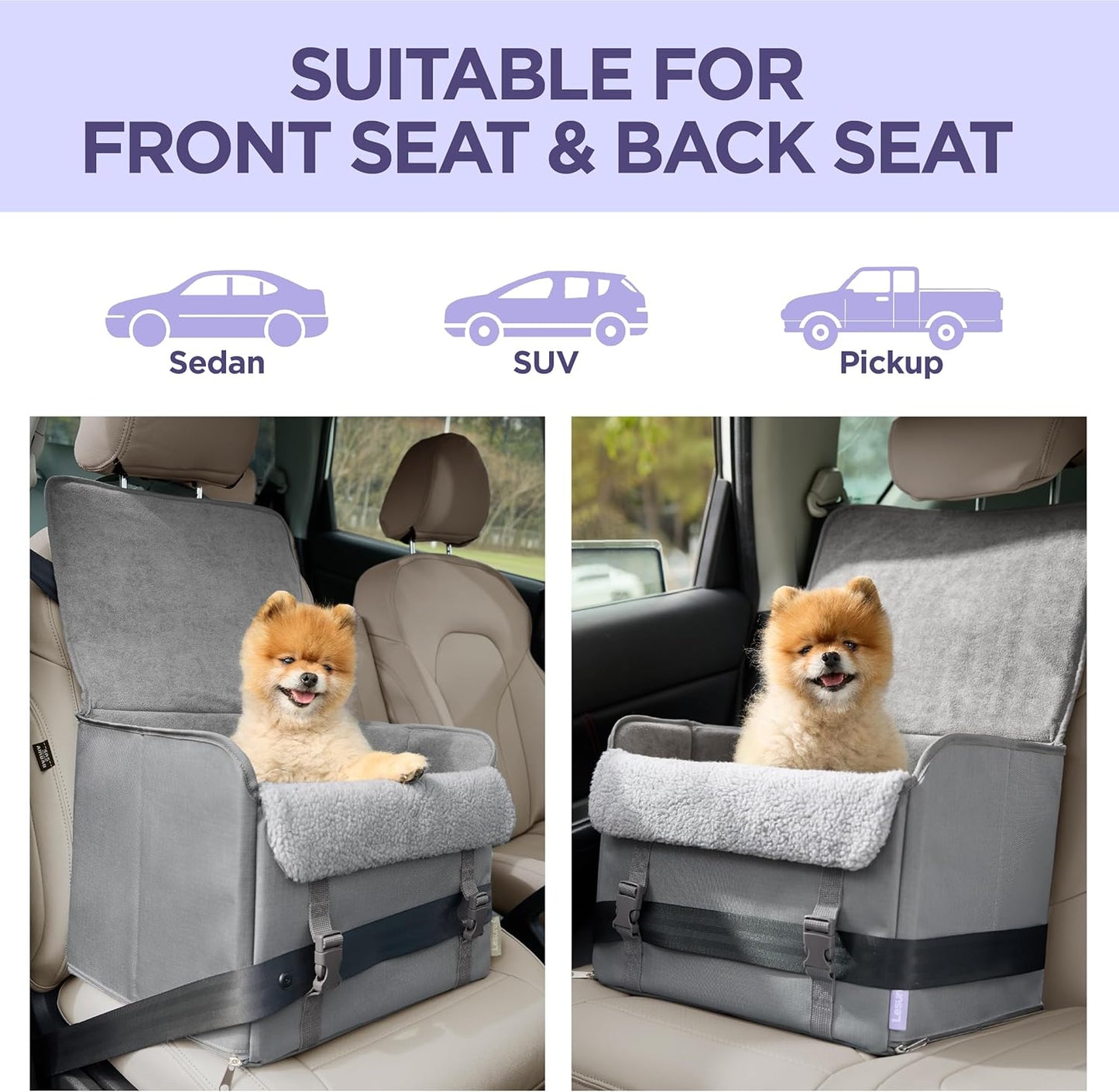 Lesure Dog Car Seat for Small Dogs, Foldable Pet Car Seat with Clip-On Safety Leash, Waterproof Puppy Booster Car Seat for Small Pets Under 25lbs, Portable Doggie Carseat Travel Carrier Bed, Grey