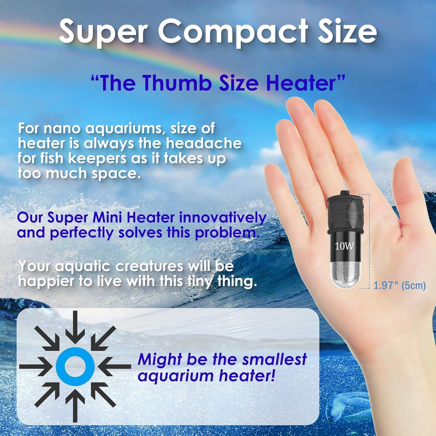 Mini Aquarium Heater 10W Super Small Fish Tank Heater with Digital Display Thermostat, 5V/2A USB Powered Betta Tank Heater Turtle Heater Small Aquarium Heater for Tanks up to 1 Gallon