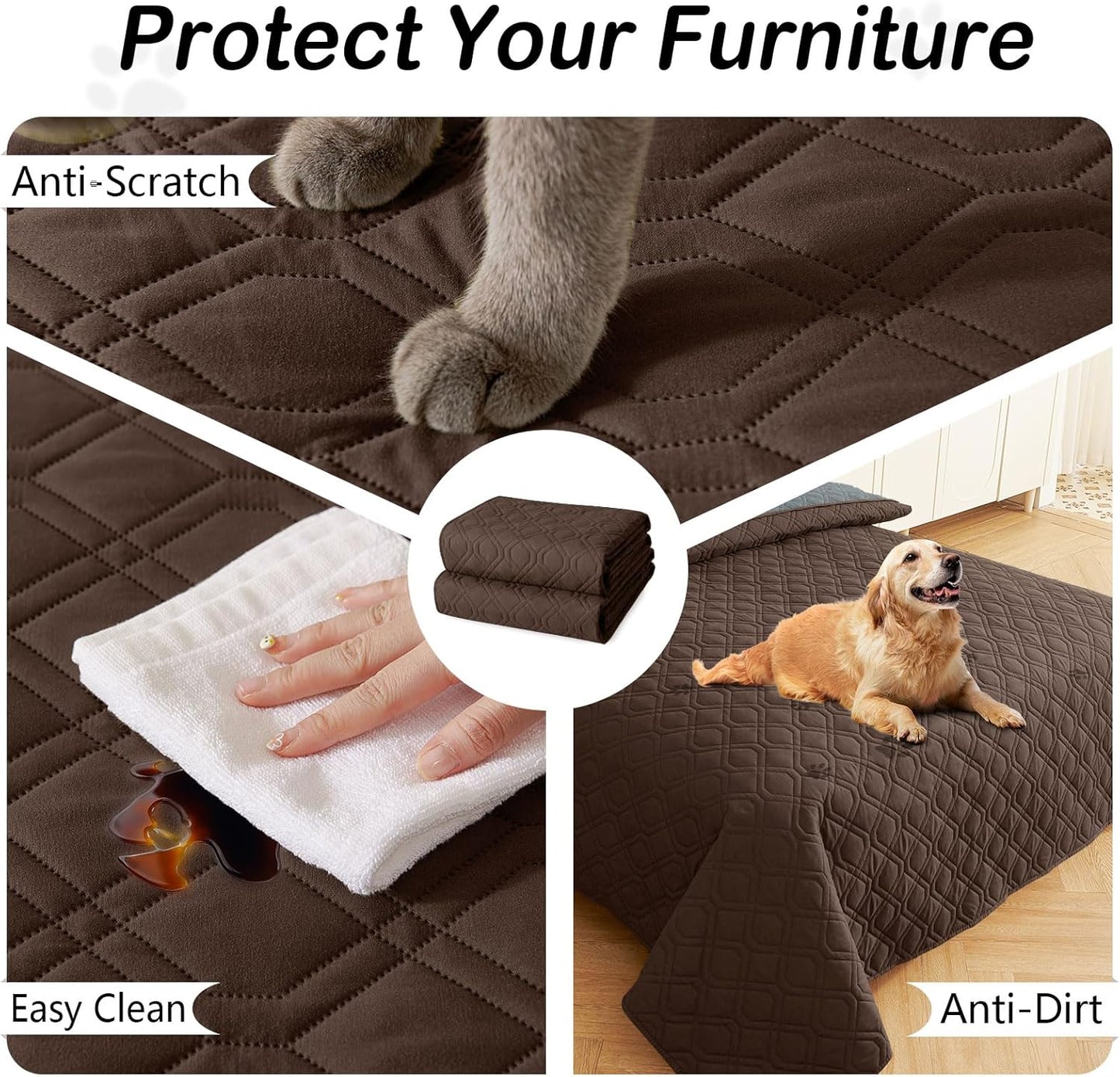 hyha Waterproof Dog Bed Blanket, Soft Pet Blankets, Waterproof Couch Cover for Dogs, Reversible Sofa Covers Washable for Furniture (68x82 Inch, Chocolate/Dark Grey)