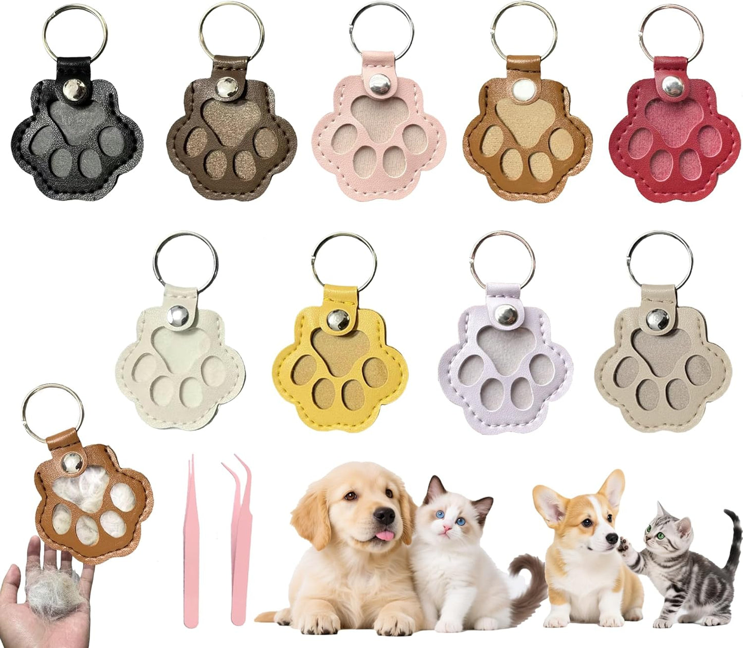 dog fur keepsake keychain cute pet paw shaped leather keychain for dog&cat hair keepsake